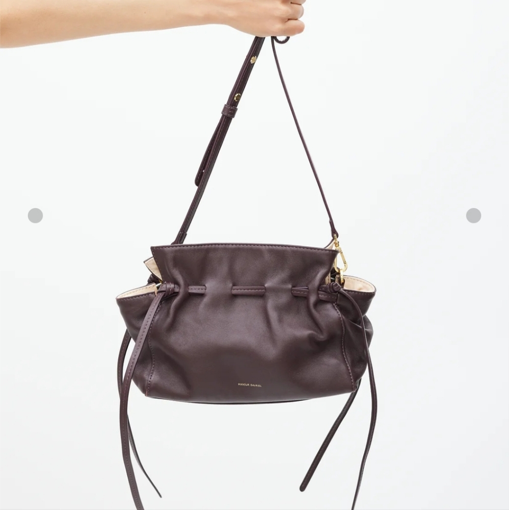 Mansur Gavriel Dark Brown Leather Shoulder Bag with Gold Hardware